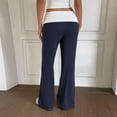 thumbnail image 4 of Women's Fold Over Lounge Pants Low Rise Wide Leg Yoga Sweatpants Stretchy Bell Bottoms Leggings Roll Over Pants Blue S, 4 of 5