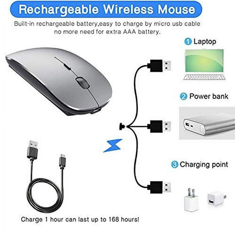 Bluetooth Mouse for iPad Pro iPad Air Rechargeable Bluetooth Wireless Mouse  for MacBook pro MacBook Air Mac Laptop Chromebook Windows Notebook MacBook  HP PC DELL (Gray Black) 