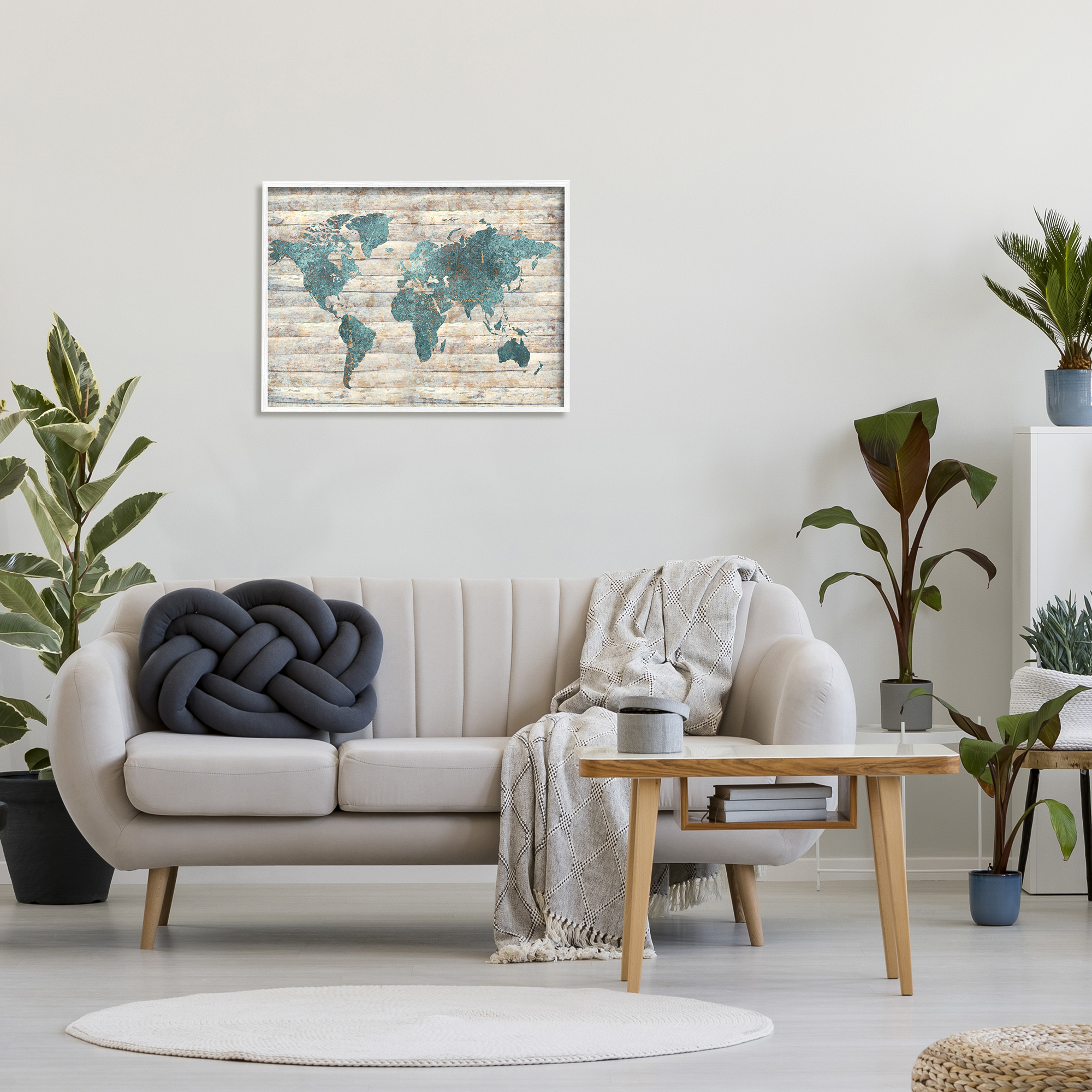 Stupell Industries Intriguing Blue Patterned Map on Rustic Design, 24 x 30,Design by Ziwei Li