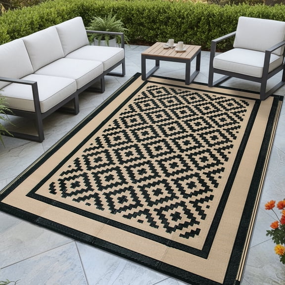 Kzaei Waterproof Outdoor Rug, 4'x6' Reversible Plastic Camping Rugs