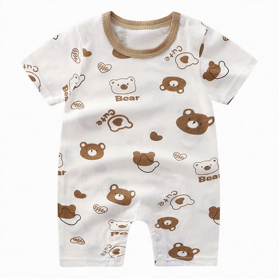 TOWED22 Newborn Baby Boy Summer Clothes Print Short Sleeve Romper Cotton One Piece Bodysuit Jumpsuit 0-18M Brown,0-3 M