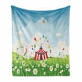 thumbnail image 1 of Circus Soft Flannel Fleece Throw Blanket, Circus Tent on Grass Field Theme with Flying Butterflies and Camomiles on Ground, Cozy Plush for Indoor and Outdoor Use, 50" x 60", Multicolor, by Ambesonne, 1 of 6