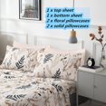 thumbnail image 2 of Piece Teal Leaves Printed Sheet Set Queen Size Soft Botanical Microfiber Sheets with Pillowcases Deep Pocket, 2 of 8
