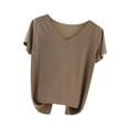 thumbnail image 2 of Njagoc3 2025 Summer New Womens V-Neck Short Sleeve T-Shirt Solid Slim Fit Casual Breathable Cotton Top, 2 of 6