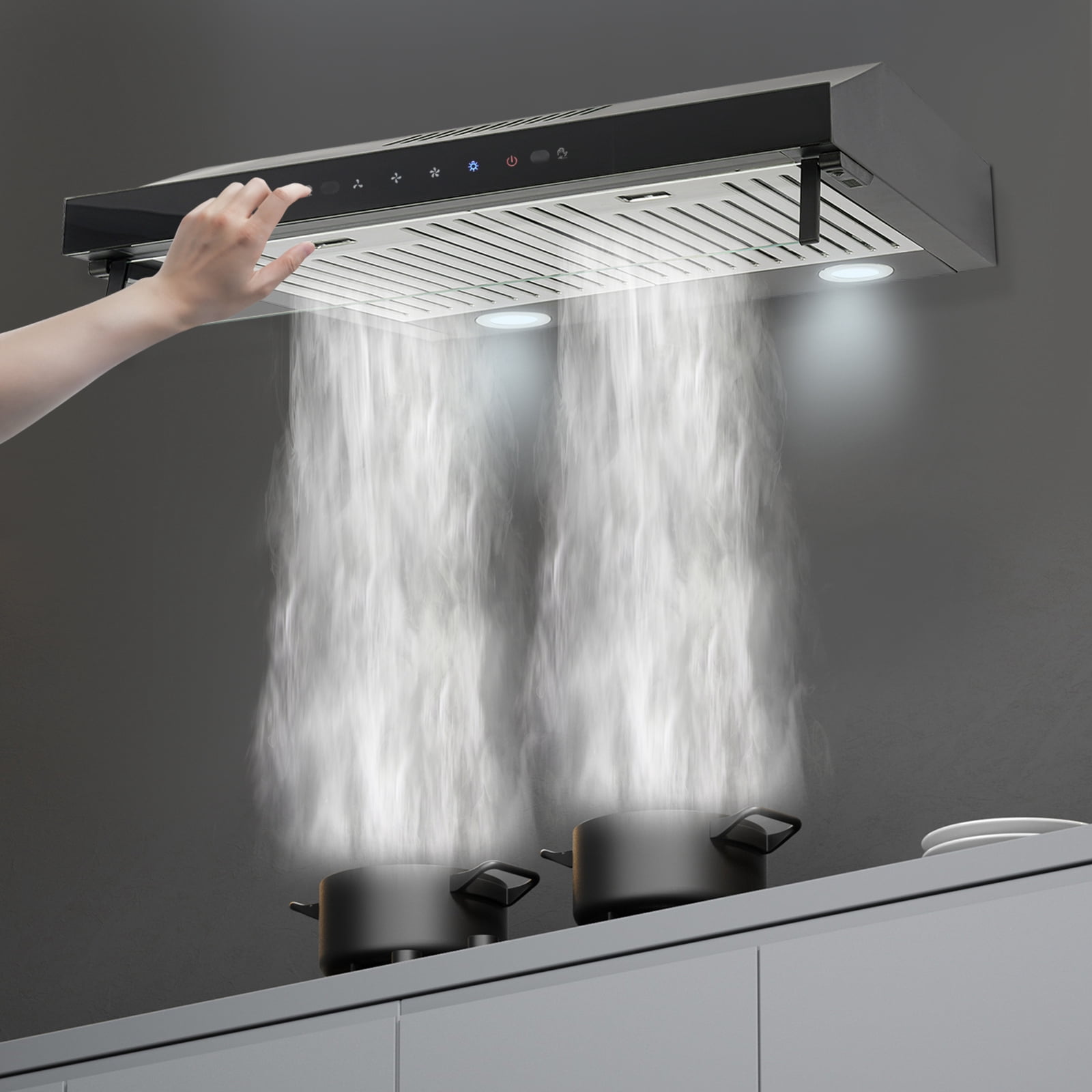 Wall Mount Under Cabinet Range Hood 24 inch 3 Speed Stainless Steel Kitchen Hood Ductless Range Hood Stove Vent Hood