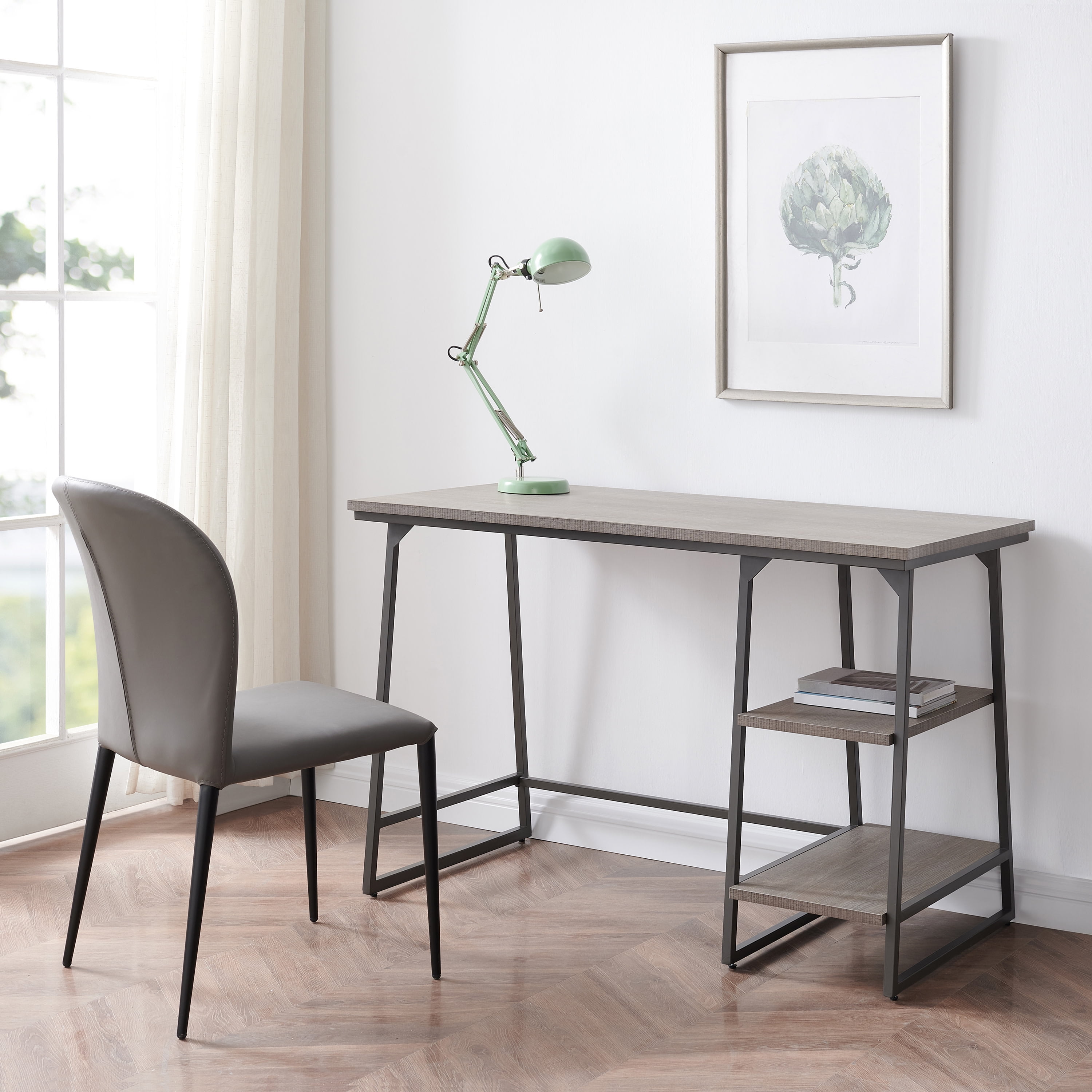 Leick Home Rectangular Computer Desk | Study Table with Reversible Stepped Tier Shelf,  Roughsawn Oak and Gunmetal
