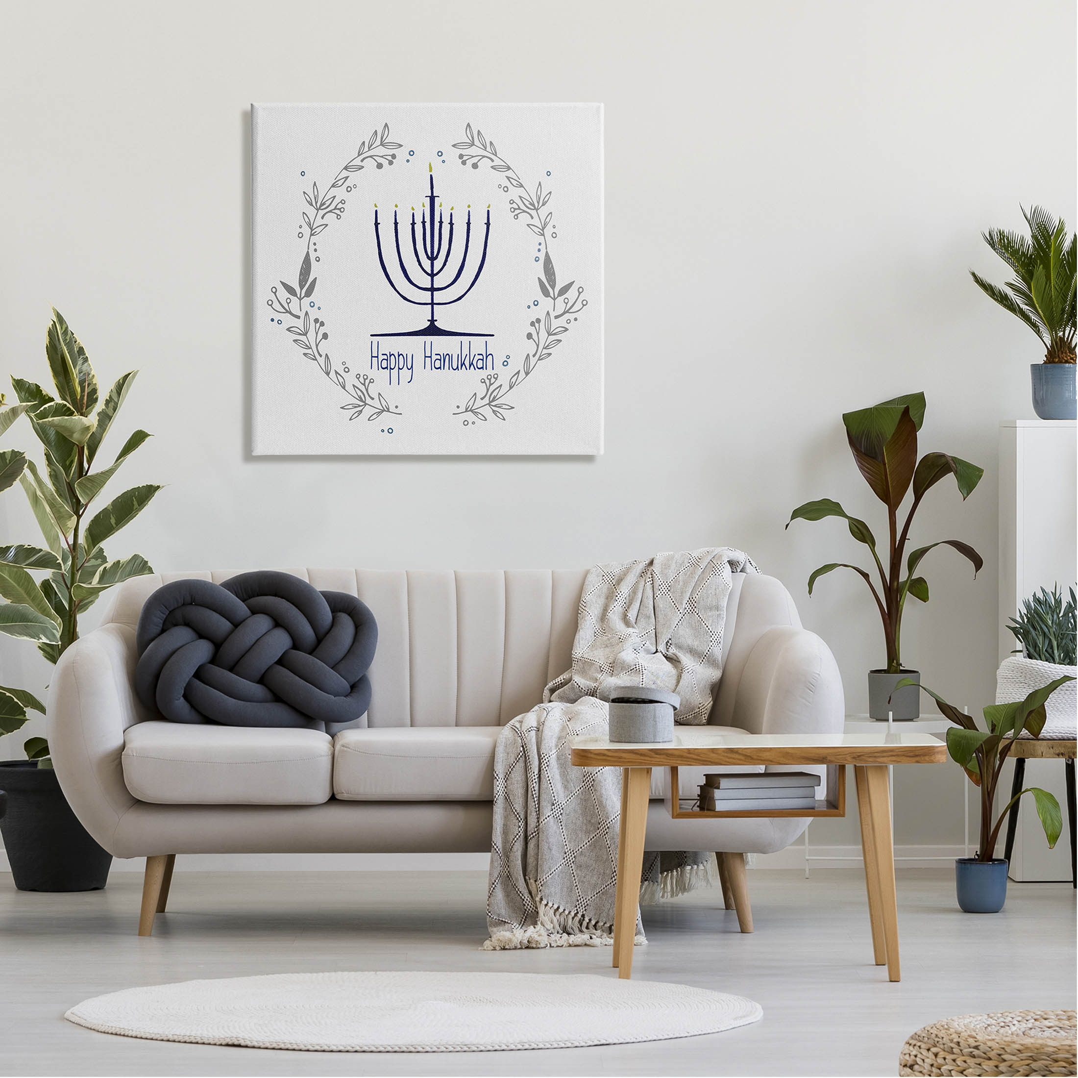 Stupell Industries Happy Hanukkah Botanical Wreath Graphic Art Gallery Wrapped Canvas Print Wall Art, Design by Susan Jill