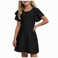 thumbnail image 1 of gdxvjhbj Robe pour Bébé Robe d'Été à Fleurs pour Fille Volants Froncée Taille Haute Froncée Cœur Ligne A Robe de Printemps 5T 6T (Noir,5-6 Ans), 1 of 8