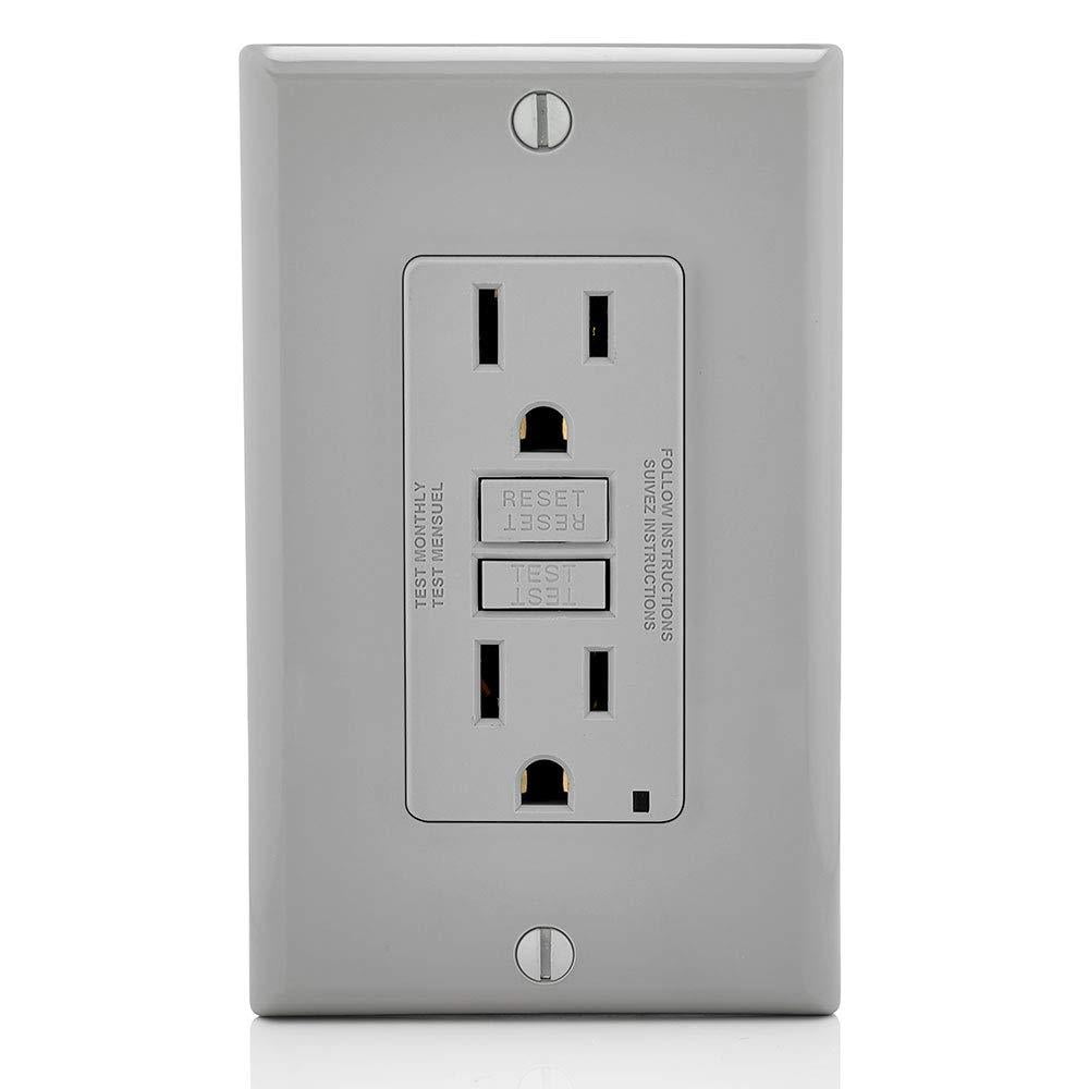 Leviton GFNT1-GY Self-Test SmartlockPro Slim GFCI Non-Tamper-Resistant Receptacle with LED Indicator, 15 Amp, Grey