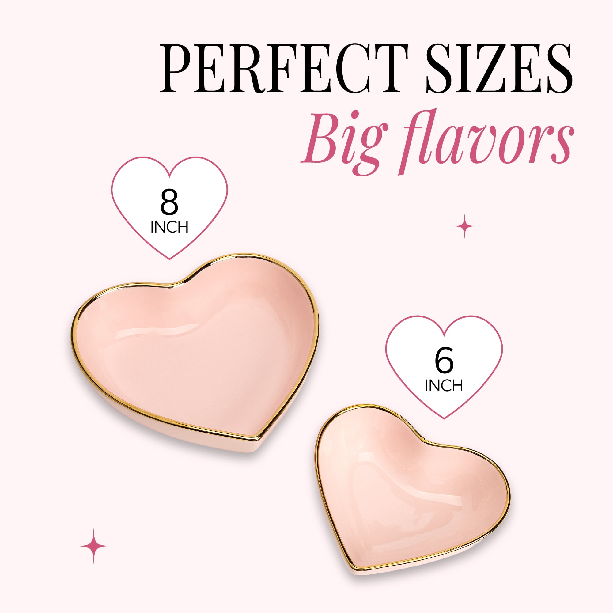 Paris Hilton 2-Piece Stoneware Heart Shaped Dish Set, Gold-Tone Rim, 6-Inch and 8-Inch Dishes, Dishwasher Safe, Pink