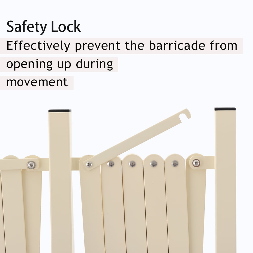 Easily Assembled Expandable Metal Barricade, 16 FT, Milkyellow, Folding Security Gate Safety Barrier with Casters, Flexible Mobile Barrier Gate