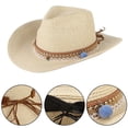 thumbnail image 4 of Sombrero de paja para el sol Colcomx Estilo vaquero occidental Ala grande Floppy Packable Beige, 4 of 8