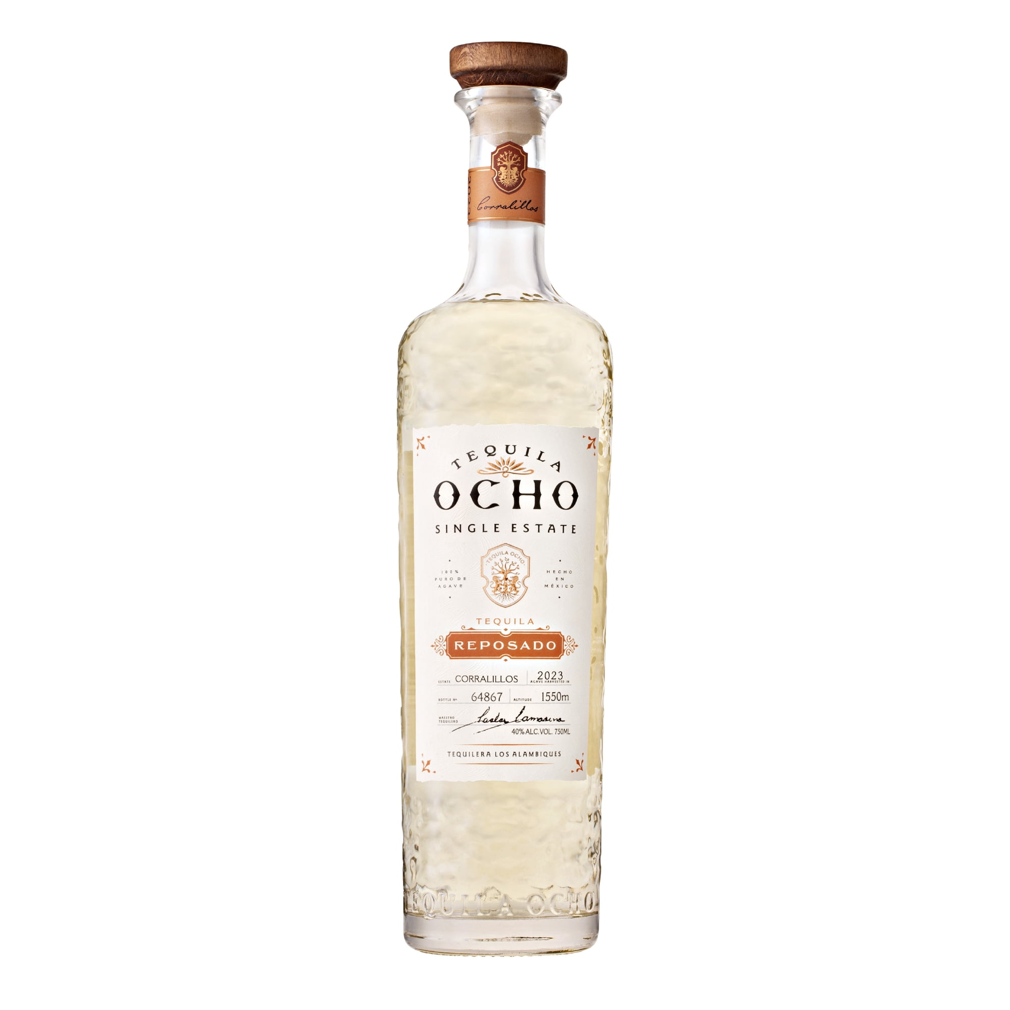 Tequila Ocho Reposado Single Estate Corralillos Tequila, 750 ml Bottle, 40% ABV