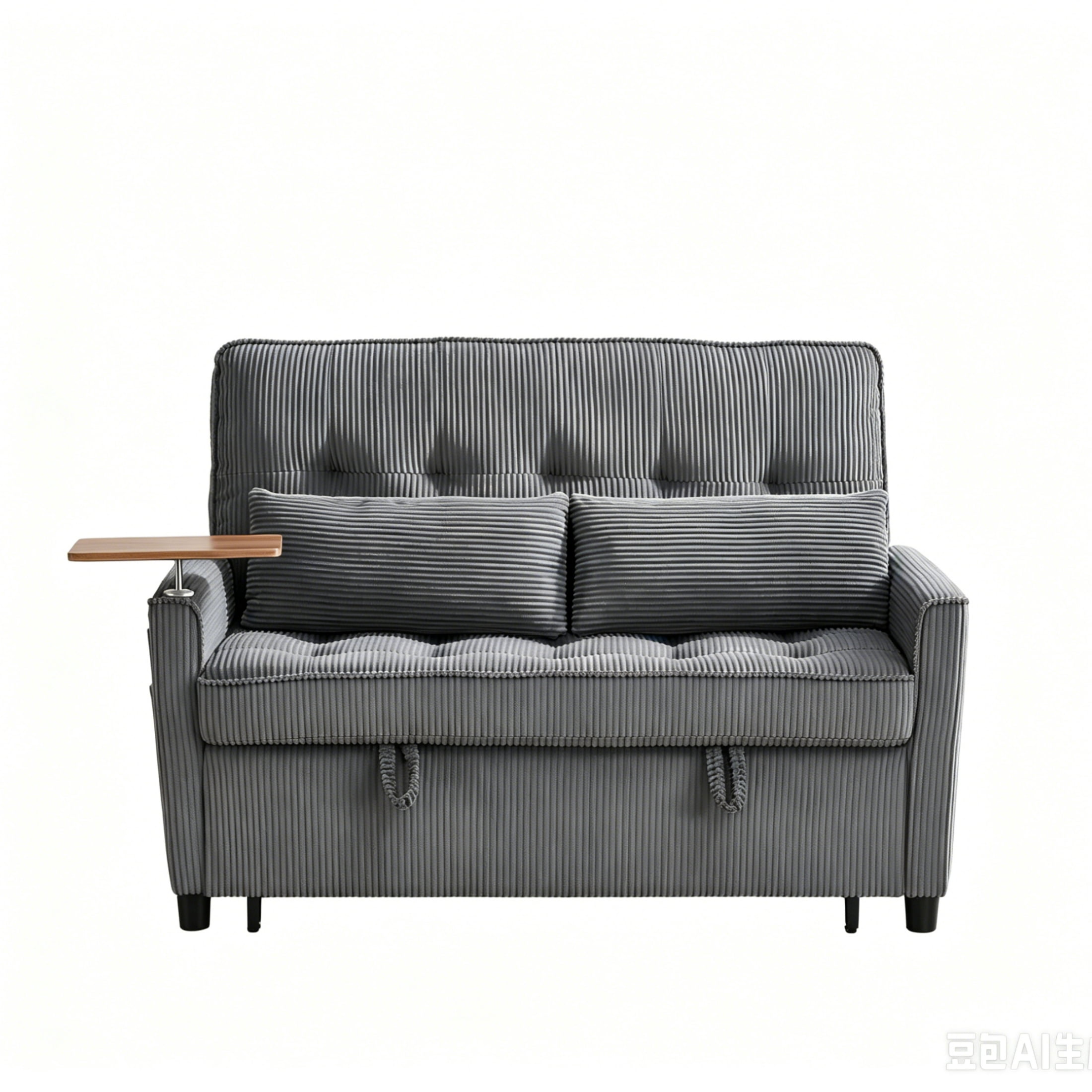 Vinform 3 in 1 Convertible Sleeper Sofa Bed, 55" Corduroy Pull Out Loveseat with Arm Table for Small Space, Dark Gray