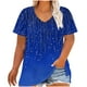 thumbnail image 1 of Camiseta de Base de Impresión de Manga Corta con Cuello en V para las Mujeres, Más Tamaño Estante de Imitación Casual Superior, 1 of 9