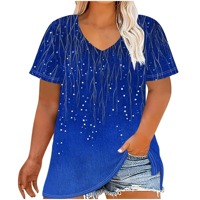 Short pour Femmes Col en V Manches Courtes Imprimé Base Chemise pour Femmes, Haut Décontracté Grande Taille Imitation Rack