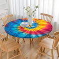 thumbnail image 3 of Colorful Rainbow Tie Dye Spiral Pattern Round Fitted Tablecloth with Elastic Edge,Dining Table Cover Waterproof,Outdoor Round Tablecloth for Camping,Dining,Indoor and Outdoor, 3 of 7