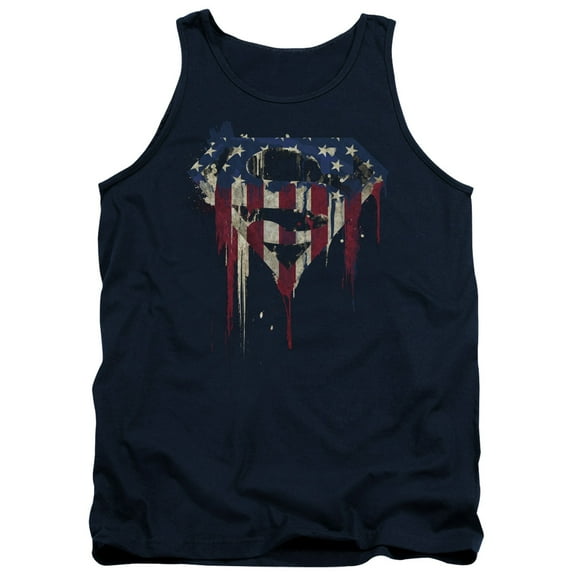 Superman Bleeding Shield Adult Tank Top Navy