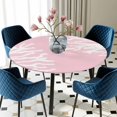 thumbnail image 5 of Elastic Fitted Round Tablecloth, Coral Pink Waterproof Stretch Table Cover for 45"-54" Tables, Coastal White Ocean Marine Nautical Beach Washable Outdoor Tablecloths for Patio, Picnic, Camping, 5 of 9