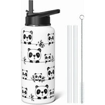 Panda Themed 32oz Water Bottle for Adults, Stainless Steel Leakproof Sport & Gym Water Bottle with Flip Straw and Spout Lid, Cute Gift Idea (1 PC)