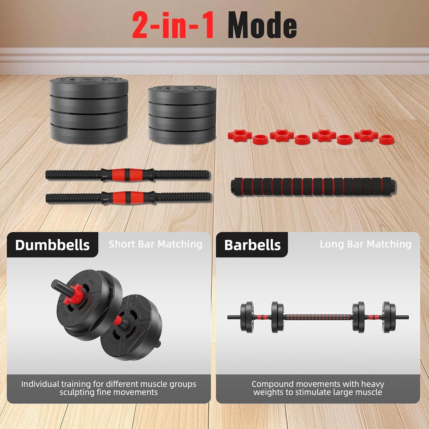 Adjustable Dumbbell Set, 40/60LBS Free Weight Set, Multi-Functional Portable Changeable Dumbbell Barbell Kettlebell Set for Home, Multiple Style