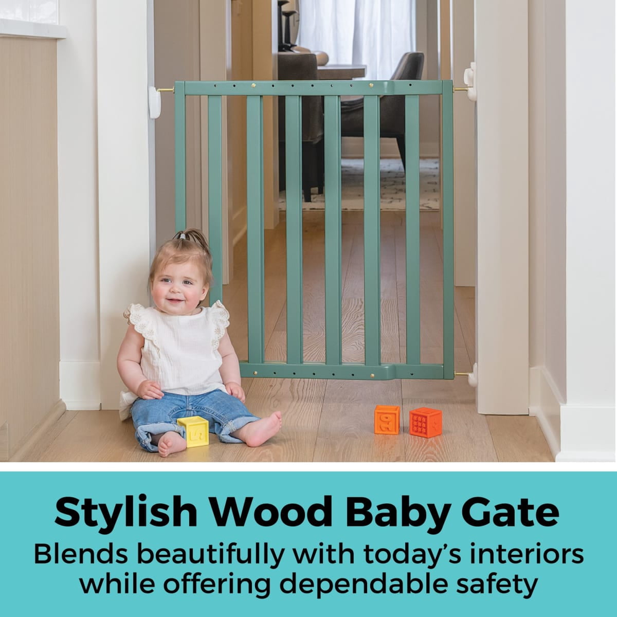 Toddleroo by North States LuxeCraft Wooden Baby Gate, Jack Pine Green