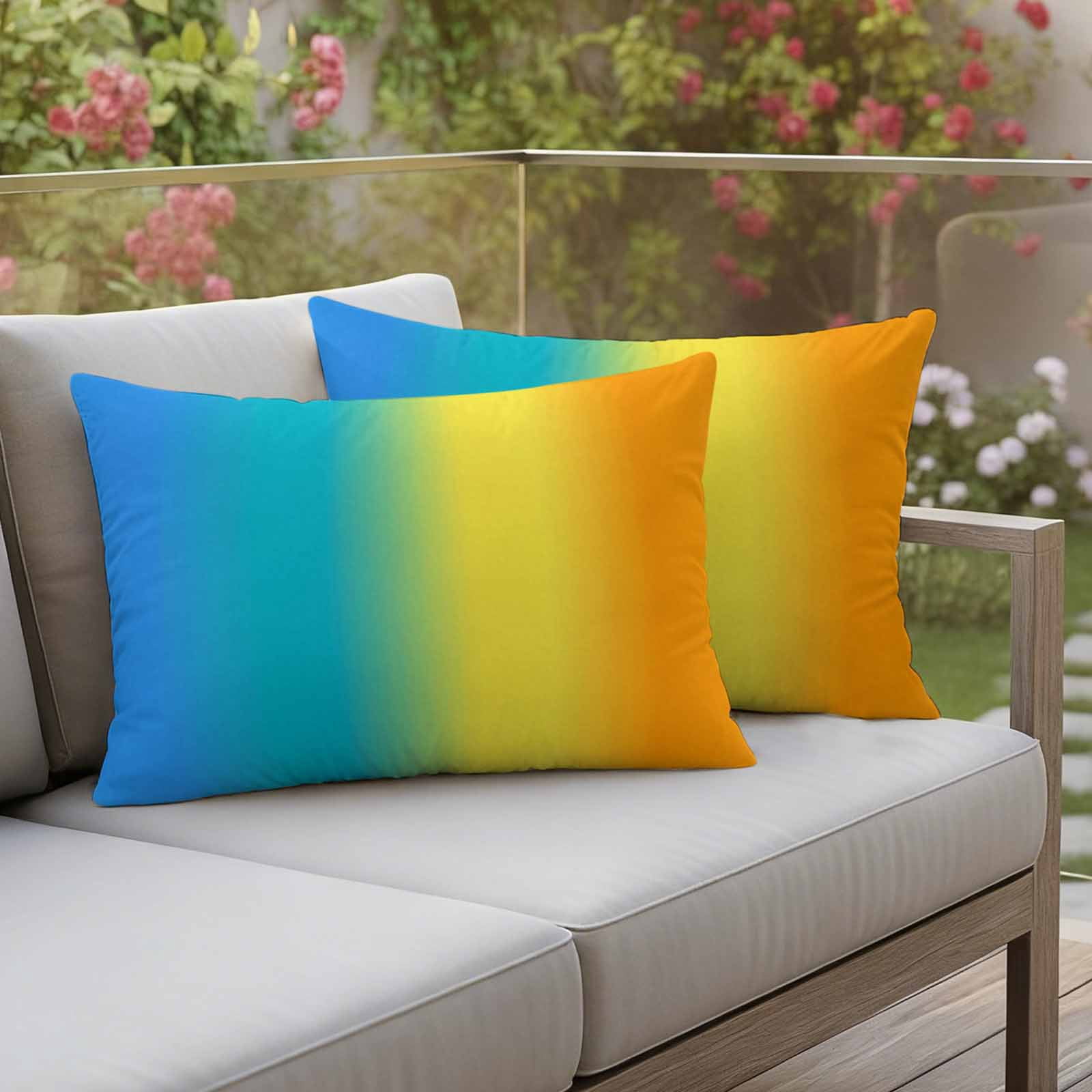 Rainbow Ombre Outdoor Waterproof Throw Pillow Covers 20x12 Set of 2, Orange Blue Gradient Colorful Modern Art Decorative Pillowcases Cushion Pillowcase for Couch Sofa Patio Outside Pillow Protector