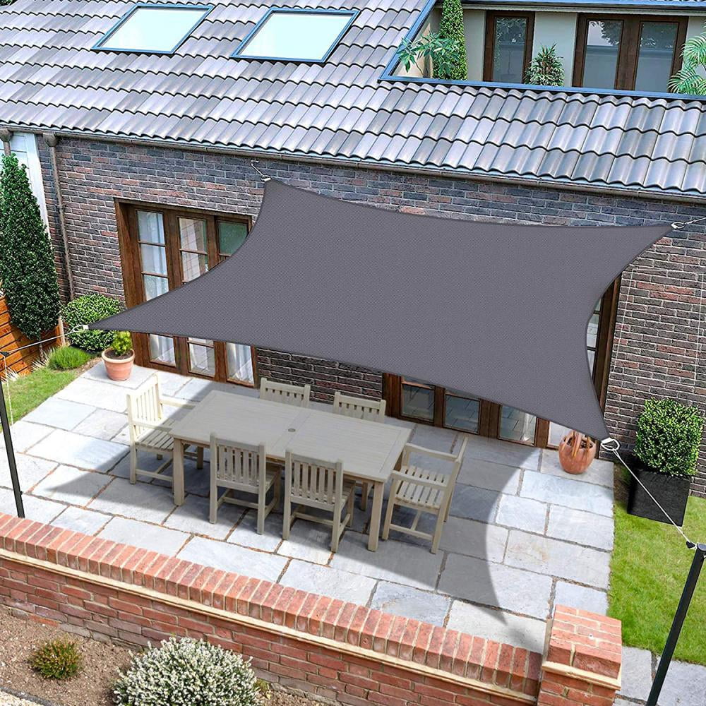 FOOING 10 ft x 10 ft Square Sun Shade Sail, Outdoor Top Cover UV Protection with Rope,Gray