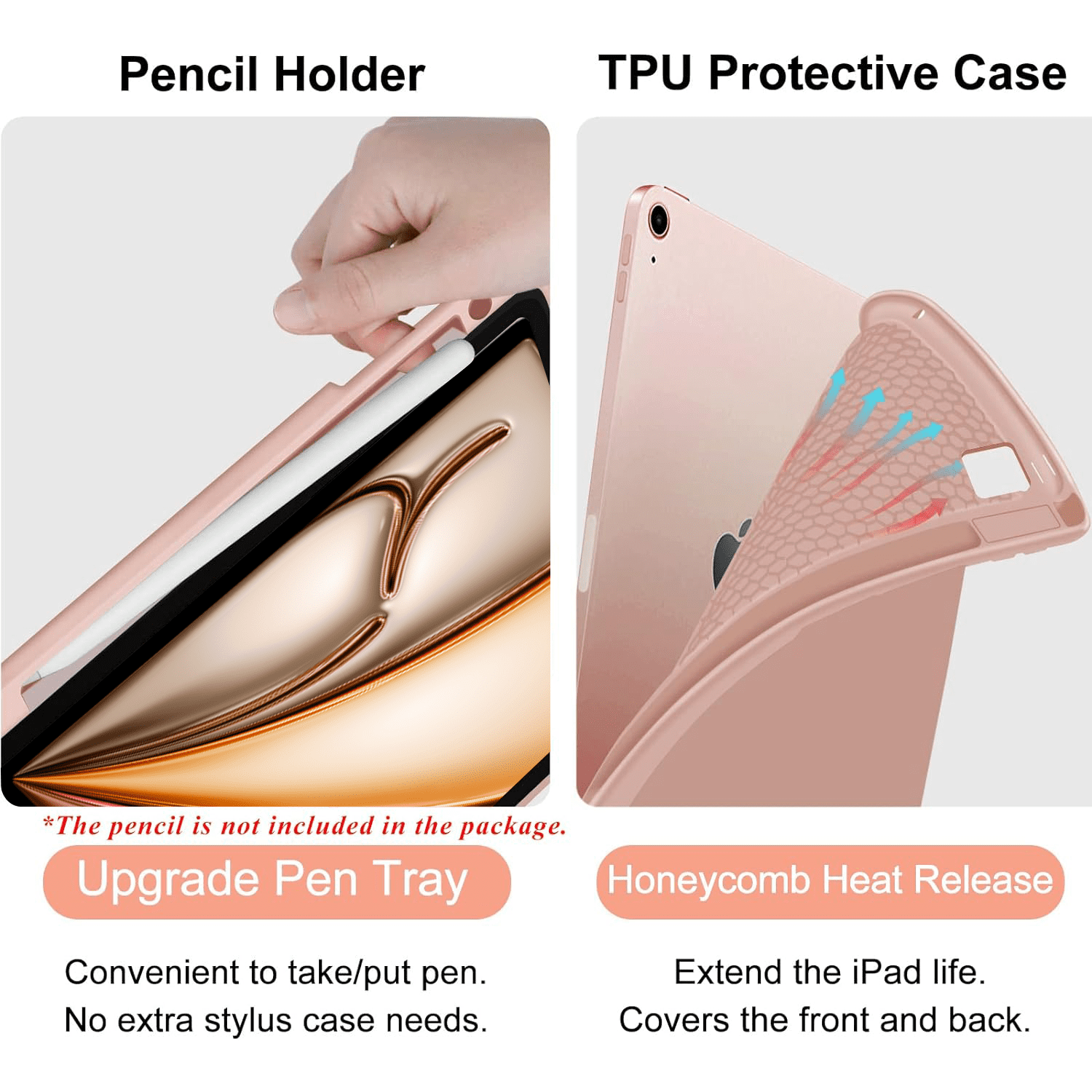 Vinci Keyboard Case for iPad Air 11-inch (M2) /6th 2024 & iPad Pro 11(4th/3rd/2nd/1st Gen)，Air 5th/4th 10.9”with Pencil Holder,360° Rotatable Magnetic Case,7 Colors Backlight Wireless Keyboard(Pink)