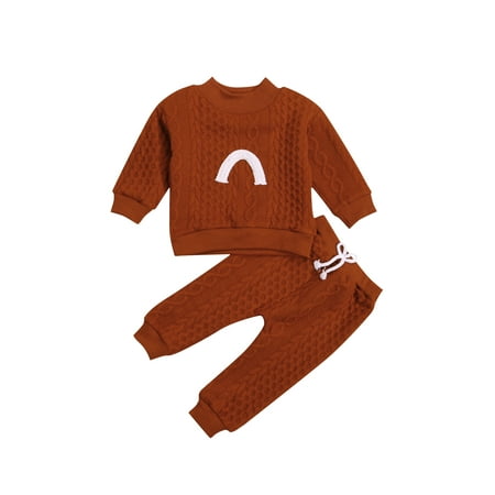 

ZAXARRA Baby Boys Girls Outfits Rainbow Print Knit Tops Elastic Waist Pants Clothes Set