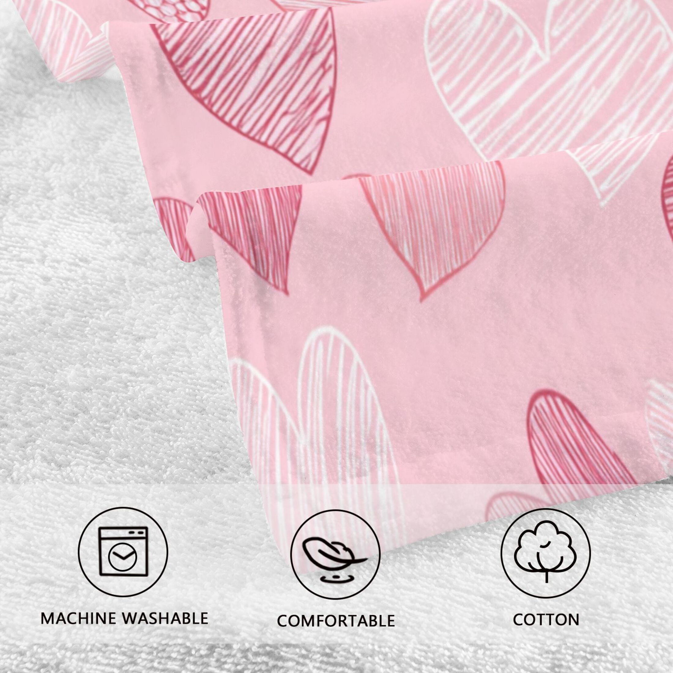 2 Pieces of Cotton Towel Face Towel Set Hand Towel Bath Towel Cotton Bath Towel Sets Valentine's Day Pink Heart