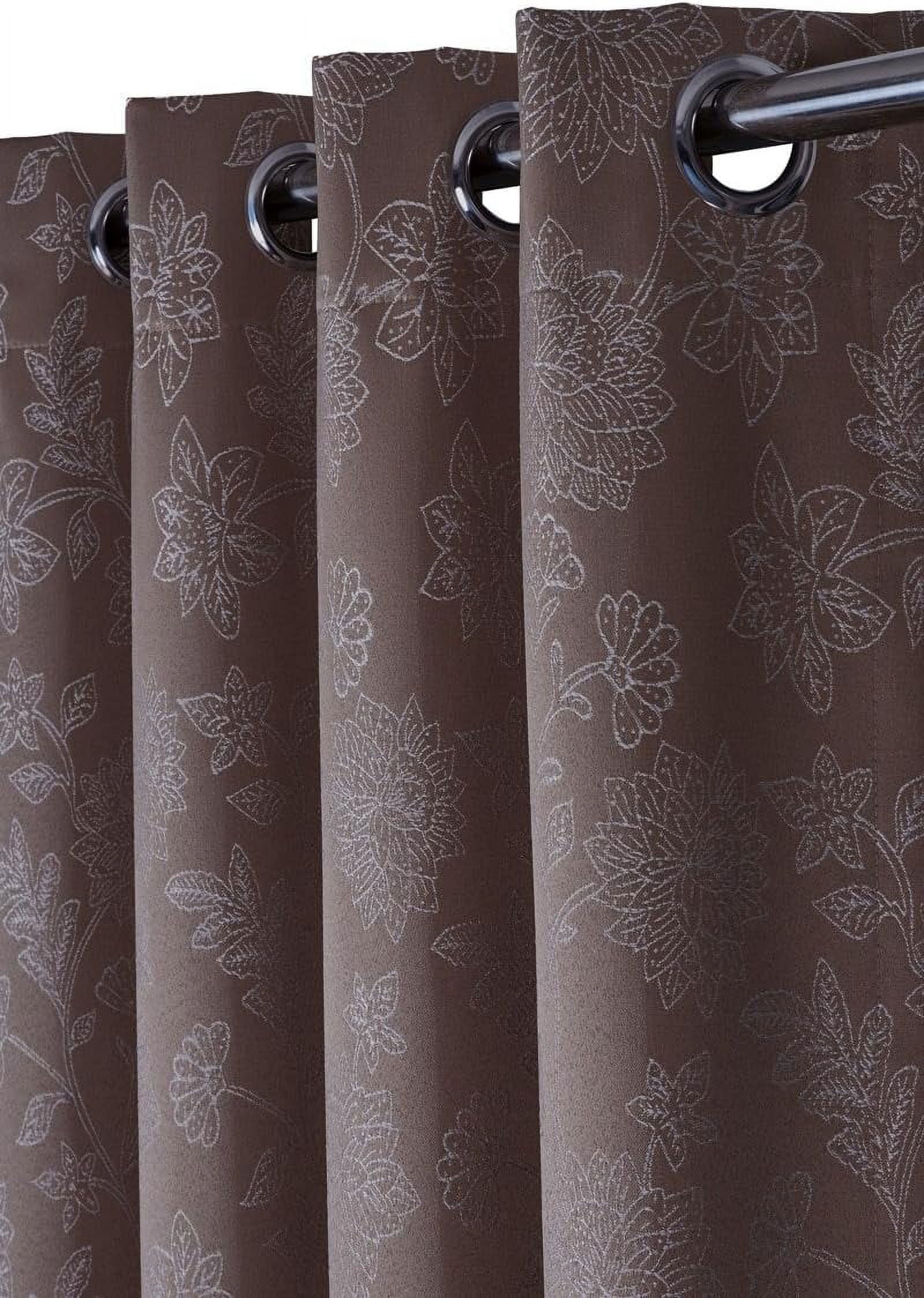 Sheetsnthings Floral Fannie 54-Inch Wide x 84-Inch Long Panel, Set of 2 Jacquard Thermal Insulated Blackout Curtains, Dark-Brown