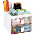 thumbnail image 2 of Desk Accessories & Workspace Organizers with Drawer, Pen Holder for Desk, Small Office Desk Accessories for Art Supply Desktop Storage (2 Drawers+3 Compartments, White), 2 of 7
