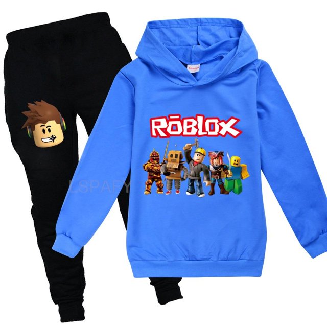 ROBLOX-Conjunto de ropa para niños pequeños, Sudadera con capucha y pantalones de dibujos animados, de 2 piezas chándal, disfraz de Cosplay