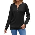 thumbnail image 4 of Fantaslook V Neck Sweatshirts for Women Casual Long Sleeve Shirts Button Pullover Tops Fashion Fall Outfits, 4 of 8