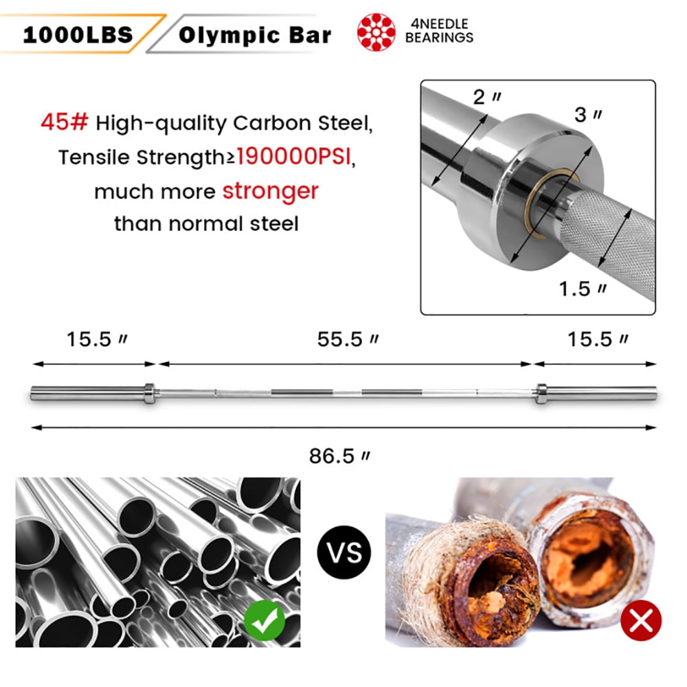 Spaco 1000 lbs Weight Lifting Barbell, Weightlifting Barbell Olympic Weight Bar