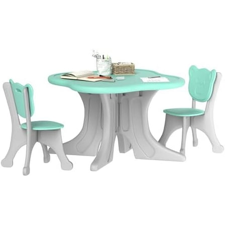 Kids Table and Chair Set, 3 Piece Plastic Baby Activity Table, Toddler Art Table for 3-6 Years Old, Light Blue$$Home Decor, Kitchen, & Other