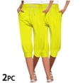 thumbnail image 2 of Diufon 2pc Womens Capris Pants Summer Solid Color Pants Elastic Waist Drawstring Pants with Pockets, 2 of 7