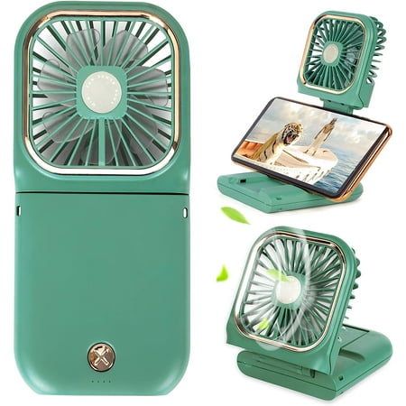 

Portable Mini Fan Small Battery Operated Fan Stand Handheld Desktop Fan USB Rechargeable 3-speed Adjustable Neck Lanyard-Green