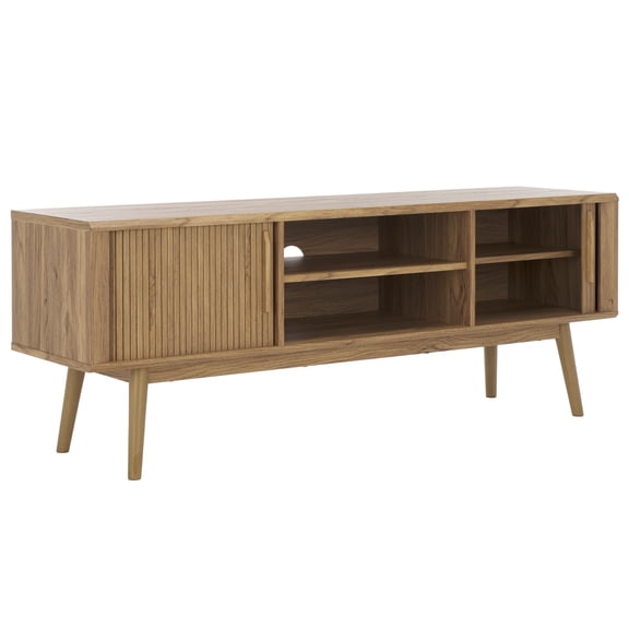 SAFAVIEH Aphra Farmhouse 2 Door 2 Shelf Rectangle Media Stand, Oak (59 in. W x 15.4 in. D x 21.9 in. H)