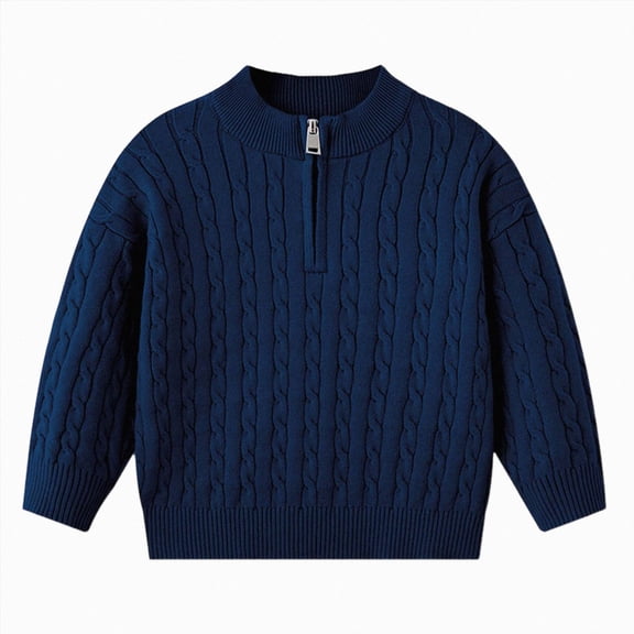 Splozh Toddler Baby Sweater High Neck Zipper Sweater Knitted Warm Solid Color Basic Sweater for Boys Girls,Blue,6-7 Years