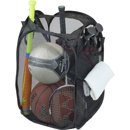 Simple Houseware Mesh Pop-Up Laundry Hamper Basket with Side Pocket, Black