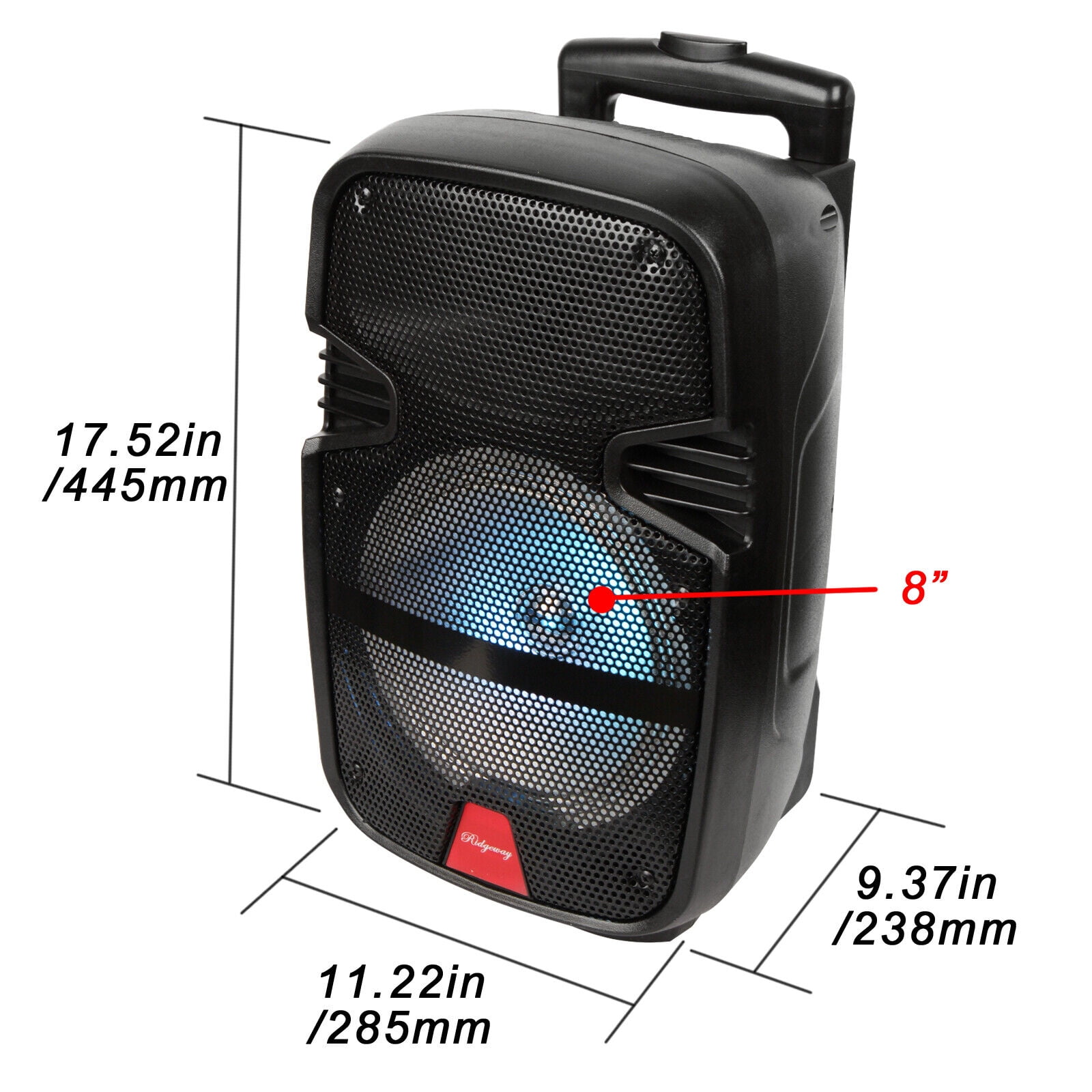 Curuk Portable Bluetooth Portable Speaker 8" Woofer PA System w/ Mic RC LED Handle Wheels