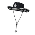 thumbnail image 1 of Sombrero de vaquero de moda estilo occidental, portátil, de ala ancha, accesorio nupcial, sombrero de fiesta negro, 1 of 9