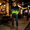 thumbnail image 2 of JULMCOMO Halloween Waffle Polo Shirts for Men All Over Bat Print Long Sleeve Collared Loose Fit Casual Golf Shirts Holiday Party Tops Green L, 2 of 6