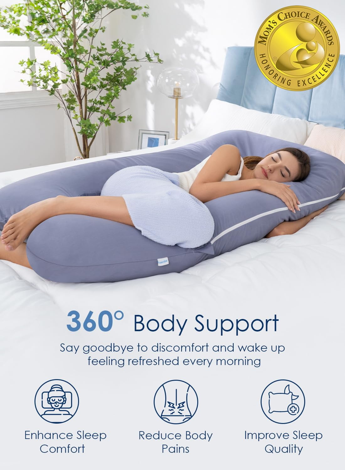 Pillow  U Shaped Full Body Pillows For Sleeping Support 55 Inch Maternity Women With Silky Cover Blue