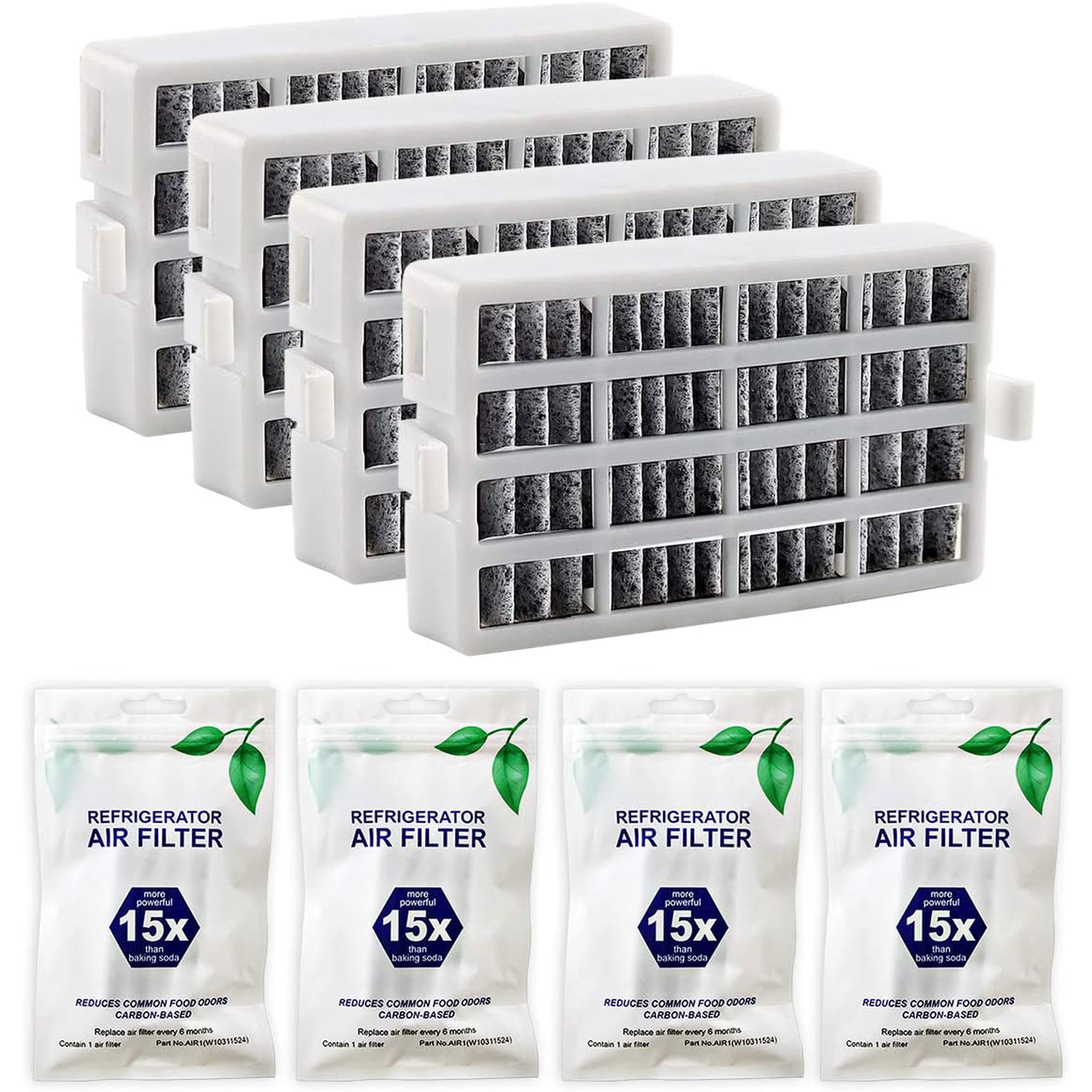W10311524 AIR1 Refrigerator Air Filter Cartridge Replacement for Whirlpool Kenmore Refrigerator Compatible with Fresh Flow Refrigerator Air Filter, White, 4 Pack