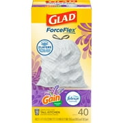 Glad ForceFlex Tall Kitchen Drawstring Trash Bags, 13 Gallon, Gain Lavender with Febreze Freshness, 40 Count
