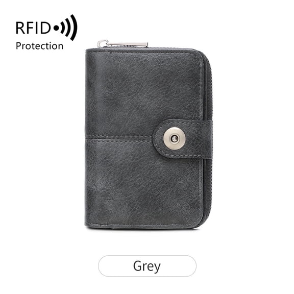 QB364-The New RFID Anti-theft Wallet For Women Features Large-capacity Snap Fasteners And Zippers. It Is A Solid Color Texture Design With Multiple Card And Cash Compartments. (gray)