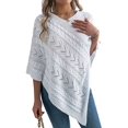 thumbnail image 3 of Women Knit Poncho Sweater Irregular Hallow Out Cape Casual Fashion Knitted Shawl Wraps Fall Winter White M, 3 of 10